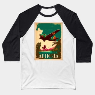 Antigua Caribbean Plane Vintage Travel Art Poster Baseball T-Shirt